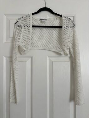 Charlotte Russe White Open-Weave Cropped Bolero Shrug